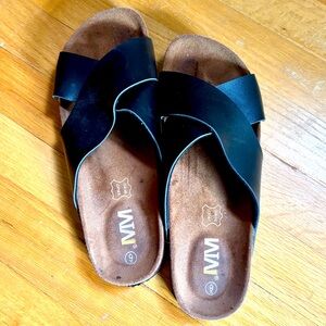 Amazon Genuine Leather Black Slip On Sandals